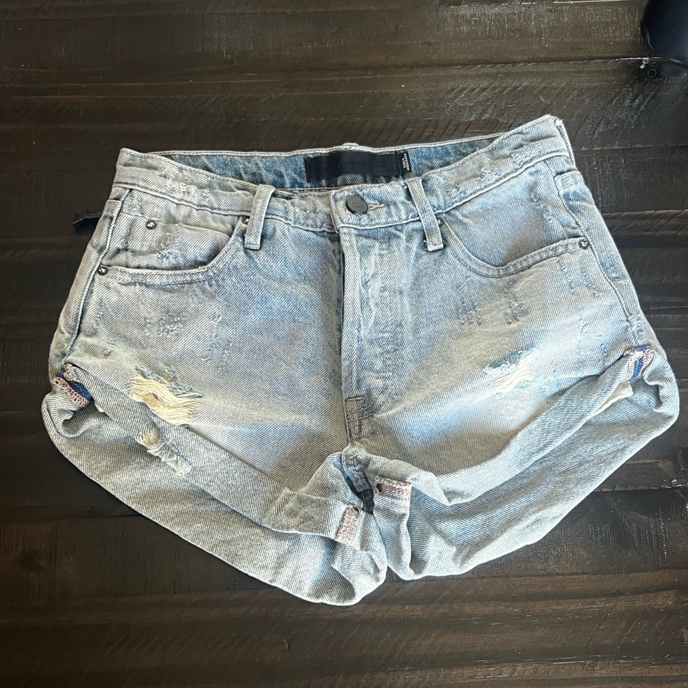 Alexander Wang Hike Distressed Denim Shorts Low Rise 26